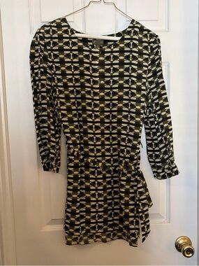 Anthropologie Olive Green Patterned Women’s Tie-Waist Tunic Top SZ 6